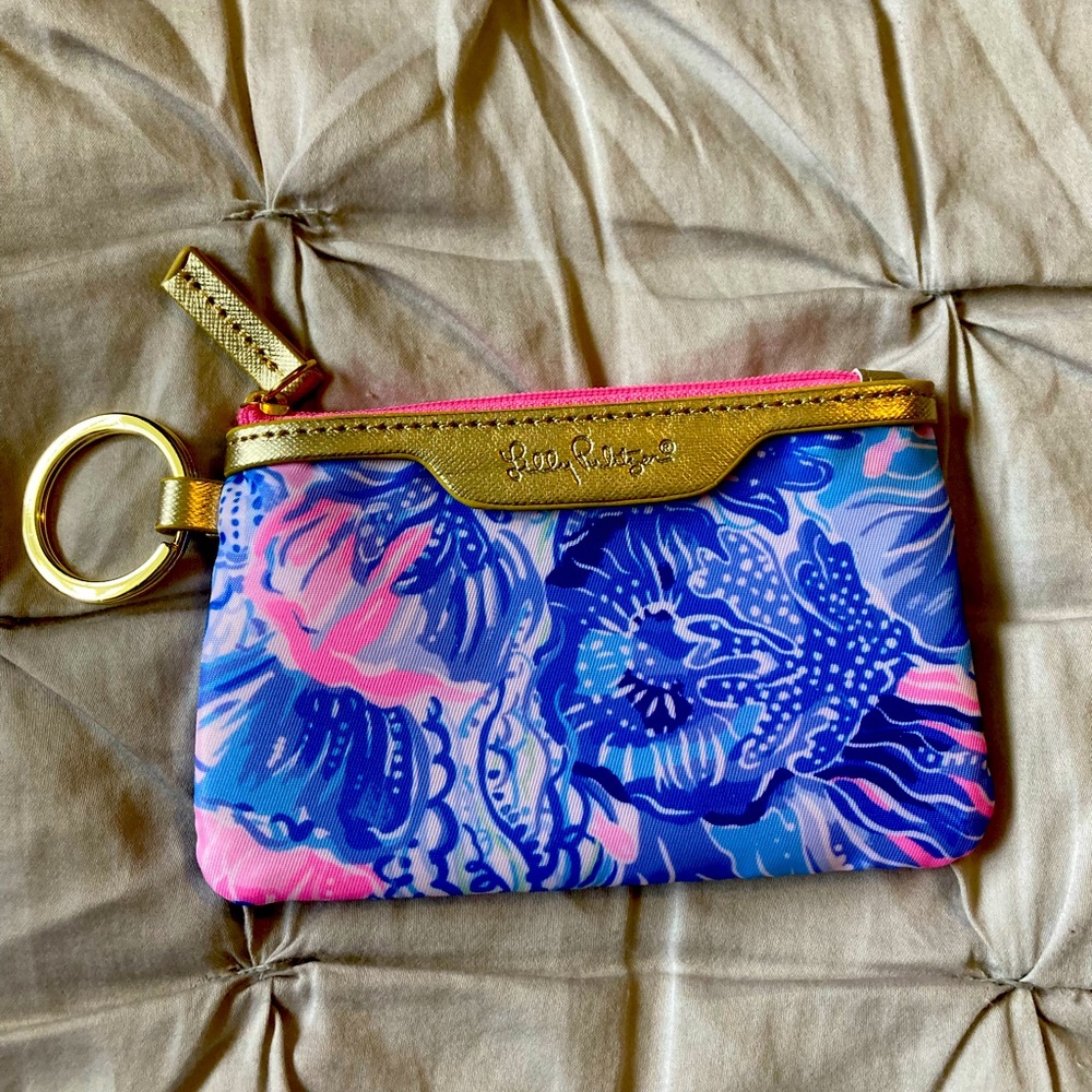 Lilly pulitzer wallet coin purse with keychain attachment